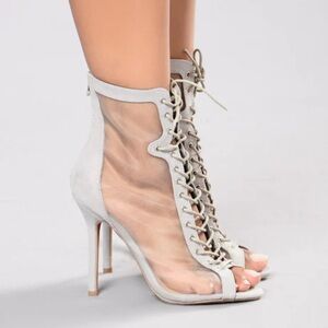 🖤Top Moda Lace-Up Mesh Ankle Boot Heels